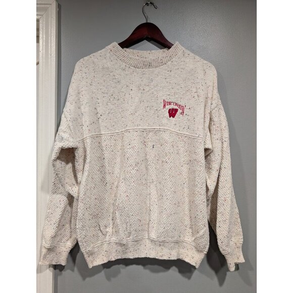Vintage Lee Sport Womens Cream Speckled Wisconsin Badgers Crew Neck Sweater Sz L - Picture 2 of 16